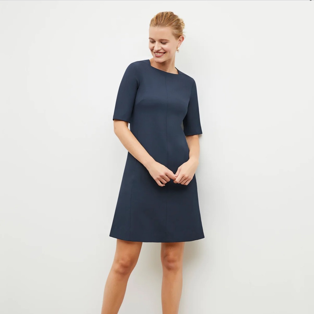 MM Lafleur The Emily Dress - Recycled WonderTex in Navy Blue with Square Neck